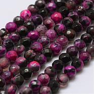 Faceted Natural Fire Crackle Agate Beads Strands, Round, Dyed & Heated, Deep Pink, 4mm, Hole: 0.8mm, about 90~92pcs/strand, 14 inch(35.6cm)(G-F447-4mm-A08)