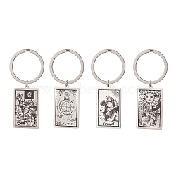 Tarot Card Theme 201 Stainless Steel Keychain, Rectangle, Platinum, 7.2cm(KEYC-JKC00445)