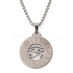 201 Stainless Steel Box Chain Eye of Horus Pendant Necklaces, Platinum, 23.23 inch(59cm)(NJEW-P316-07P)