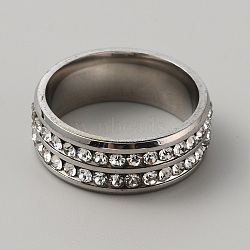 Rhinestone Finger Ring, 201 Stainless Steel Ring for Women, Stainless Steel Color, Inner Diameter: 18mm(RJEW-WH0012-20P)