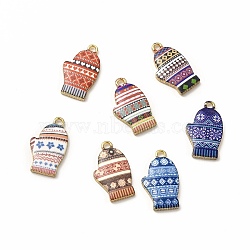 Winter Theme Alloy Printed Pendants, Cadmium Free & Nickel Free & Lead Free, Gloves, Mixed Color, 19.5x11.5x2.5mm, Hole: 1.8mm(PALLOY-D581-01)