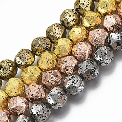 Electroplated Natural Lava Rock Beads Strands, Round, Faceted, Bumpy, Mixed Color, 12~13x11~12mm, Hole: 1.5mm, about 32pcs/strand, 14.96 inch(38cm)(G-S352-31D-B)