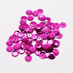 Plastic Paillette Beads, Semi-cupped Sequins Beads, Center Hole, Magenta, 6~7x0.5mm, Hole: 1mm(PVC-A001-6mm-09)