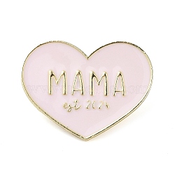 Mother's Day Alloy Brooches, Enamel Pins, for Backpack Cloth, Heart with Word MAMA, Golden, 23x30x1.5mm(JEWB-K018-22G)