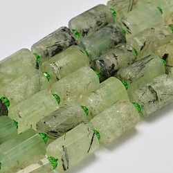 Faceted Column Natural Prehnite Bead Strands, 14x10mm, Hole: 1mm; about 22pcs/strand, 15.5 inches(G-M297-18)