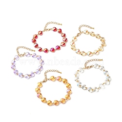 Sparkling Heart Glass Beaded Bracelet for Girl Women, Golden, Mixed Color, 7-3/4 inch(19.7cm)(BJEW-JB07177)