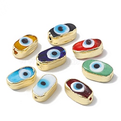 Brass Beads, with Enamel, Real 18K Gold Plated, Oval with Evil Eye, Mixed Color, 14x8x6mm, Hole: 1.4mm(KK-A176-08G-M)