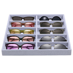10-Slot Wood Covered with Velvet Sun Glasses Storage Tray, Square, Light Grey, 35.3x35.3x3.6cm(ODIS-WH0025-174)