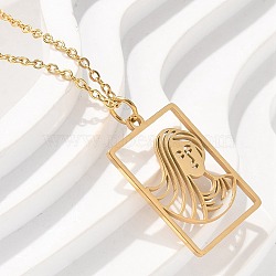 304 Stainless Steel Necklace, Real 18K Gold Plated, Hollow Out Twelve Constellations Square Plate, Virgo, 17.76 inch(45.1cm)(NJEW-D330-01G-06)