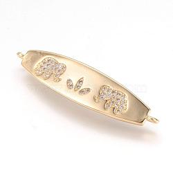 Brass Micro Pave Cubic Zirconia Links, Real 18K Gold Plated, Elephant, 8.5x37.5x2mm, Hole: 1mm(ZIRC-E124-57G)