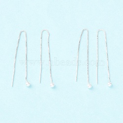 925 Sterling Silver Ear Thread, Ball Drop Long Chain Tassel Dangle Stud Earrings for Women, Silver, 80mm, Pin: 0.7mm(STER-P047-09S)