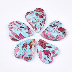 Assembled Synthetic Imperial Jasper and Turquoise Pendants, Dyed, Heart, Deep Pink, 39.5x35x6.5mm, Hole: 1.4mm(G-S329-054B)