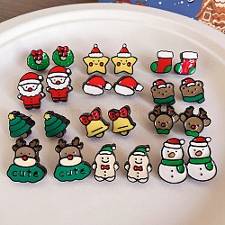 Christmas Theme Resin Clip-on Earrings, with Iron and Silicone, Mixed Shapes, Platinum, Mixed Color, 15~25x15~20x14mm(EJEW-C170-02)