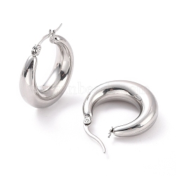 Non-Tarnish 304 Stainless Steel Chunky Hoop Earrings for Women, Stainless Steel Color, 27x24x7mm, Pin: 0.6mm(X-EJEW-F280-06C-P)