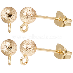 10pcs Brass Ball Stud Earring Findings, Nickel Free, with Horizontal Loops & 40Pcs Ear Nuts & S925 Stamp, Real 18K Gold Plated, 14.5~16.5x3.5~5.5mm, Hole: 1.2mm, Pin: 0.8mm, 10Pcs/size(KK-BBC0011-13)