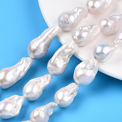Natural Baroque Pearl Keshi Pearl Beads Strands, Cultured Freshwater Pearl, Nuggets, Seashell Color, 13~35x12~16.5x12~16mm, Hole: 0.7mm, about 15~26pcs/strand, 15.75 inch~16.54 inch(40cm~42cm)(PEAR-S019-02C)