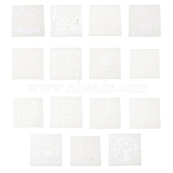 Easter Theme PET Plastic Drawing Painting Stencils Templates, Mixed Shapes, for DIY Scrapbooking, White, 15x15x0.01cm, 15pcs/set(DIY-P080-A01)