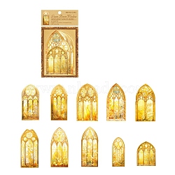 10Pcs Retro Window Pattern PET & Paper Decorative Stickers, for DIY Scrapbooking, Gold, 80~128mm(PW-WG40770-01)