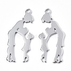 201 Stainless Steel Pendants, Family, Stainless Steel Color, 40x17.5x1mm, Hole: 2mm(STAS-N098-067P)