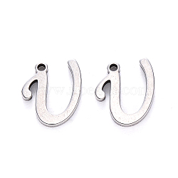 Tarnish Resistant 201 Stainless Steel Charms, Laser Cut, Stainless Steel Color, Letter.U, 11.5x10x1mm, Hole: 1mm(STAS-R105-U)