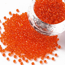 Glass Seed Beads, Transparent, Round, Round Hole, Dark Orange, 12/0, 2mm, Hole: 1mm, about 3333pcs/50g, 50g/bag, 18bags/2pounds(SEED-US0003-2mm-9B)