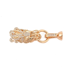 Brass Micro Pave Cubic Zirconia Fold Over Clasps, Dragon, Real 18K Gold Plated, 45.5mm(KK-L223-003G)