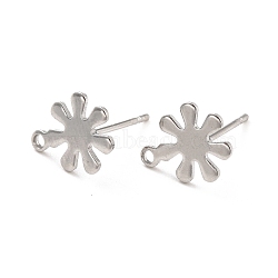 201 Stainless Steel Stud Earrings Findings, with 304 Stainless Steel Pin and Loop, Flower, Stainless Steel Color, 11.5x9mm, Hole: 1.2mm, Pin: 0.7mm(STAS-C044-04P)