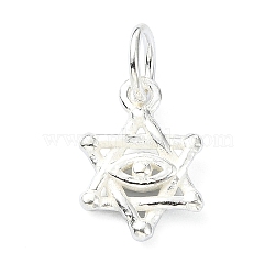 925 Sterling Silver Star of David with Eye Charms, with Jump Rings, Silver, 12x9x2.5mm, Hole: 4mm(STER-M119-11S)