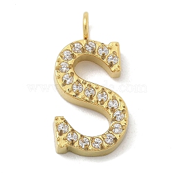 Ion Plating(IP) 304 Stainless Steel Micro Pave Cubic Zirconia Pendants, Golden, Letter A~Z Charms, Letter S, 14x7x2mm, Hole: 2mm(STAS-Z107-03G-18)