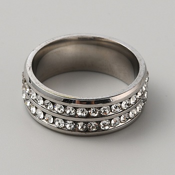 Rhinestone Finger Ring, 201 Stainless Steel Ring for Women, Stainless Steel Color, Inner Diameter: 18mm
