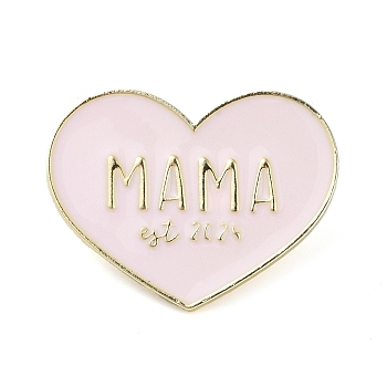 Mother's Day Alloy Brooches, Enamel Pins, for Backpack Cloth, Heart with Word MAMA, Golden, 23x30x1.5mm