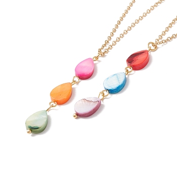 Natural Shell Teardrop Pendant Necklace with 304 Stainless Steel Chains for Women, Golden, Colorful, 17.76~17.91 inch(45.1~45.5cm)