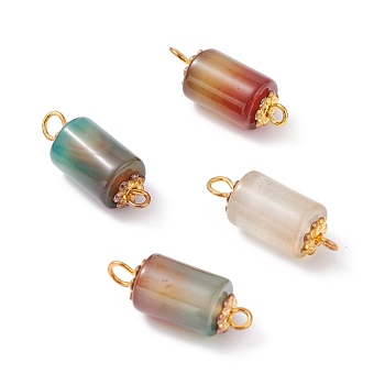 Natural Peacock Agate Link Connectors, with Alloy Daisy Spacer Beads and Iron Eye Pin, Golden, Column, 20~21x8mm, Hole: 1.8~2.6mm