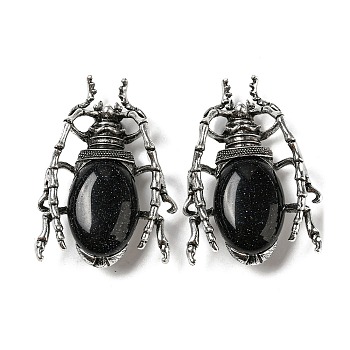 Dual-use Items Alloy Brooch, with Synthetic Blue Goldstone, Spider, 49.5x35.5x15~16mm, Hole: 4x2.5mm