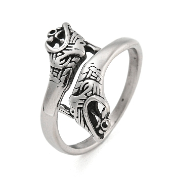 304 Stainless Steel Ring, Open Rings, Dragon, Antique Silver, Inner Diameter: 19mm