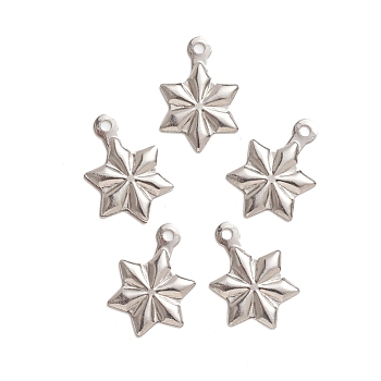 304 Stainless Steel Pendants, Star, Stainless Steel Color, 14x9.5x0.8mm, Hole: 1.2mm