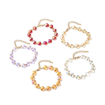 Sparkling Heart Glass Beaded Bracelet for Girl Women, Golden, Mixed Color, 7-3/4 inch(19.7cm)
