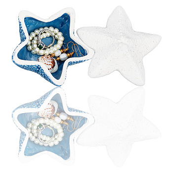 Starfish Ceramics Jewelry Plates, Jewelry Plate, Storage Tray for Rings, Necklaces, Earring, White, 100x100x45mm, 1pc/bag
