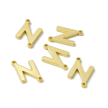 Rack Plating Brass Connector Charms, Real 18K Gold Plated, Long-Lasting Plated, Cadmium Free & Nickel Free & Lead Free, Letter Links, Letter.N, 14x9x1.5mm, Hole: 1mm