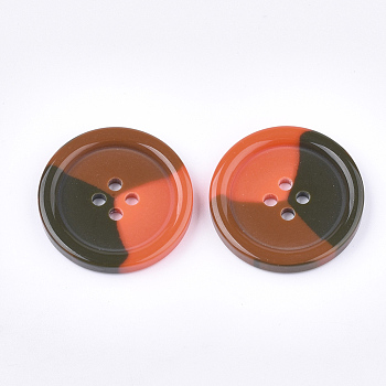 Tri-color Resin Buttons, 4-Hole, Flat Round, Colorful, 28x4mm, Hole: 2mm