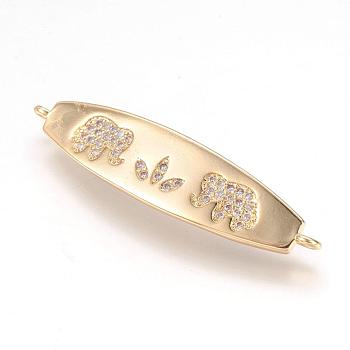 Brass Micro Pave Cubic Zirconia Links, Real 18K Gold Plated, Elephant, 8.5x37.5x2mm, Hole: 1mm