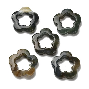 Natural Indian Agate Cabochons, 5-Petal Hollow Flower, 29x30x6mm