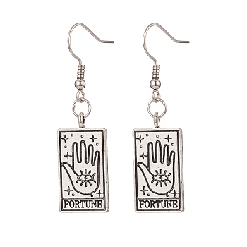 304 Stainless Steel Dangle Earrings, Alloy Tarot Card Pendant Earring for Women, Antique Silver, 48mm, Pin: 0.8mm