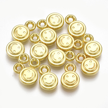 CCB Plastic Charms, Flat Round with Smiling Face, Golden, 13x8.5x3.5mm, Hole: 1.8mm, about 2000pcs/500g