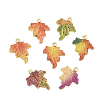 Alloy Printed Pendants, Leaf, Golden, Mixed Color, 23x18x1.5mm, Hole: 1.5mm