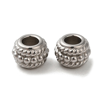 304 Stainless Steel Beads, Large Hole Beads, Rondelle, Stainless Steel Color, 8x6.5mm, Hole: 4mm