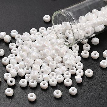 TOHO 3/0 Round Beads, Japanese Seed Beads, (401) Opaque AB White, 5.5mm, Hole: 1.9mm, about 60pcs/10g