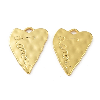 304 Stainless Steel Pendants, Textured, Heart with Word Lamour Charm, Real 18K Gold Plated, 33x26x2mm, Hole: 5x3mm