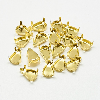 201 Stainless Steel Sew on Prong Settings, Claw Settings for Pointed Back Rhinestone, teardrop, Golden, Tray: 10x6mm, 12x7.5x5.5mm, Hole: 1mm
