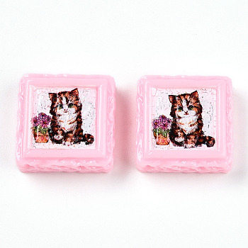 Opaque Resin Decoden Cabochons, Biscuits & Cat, Pearl Pink, 21x21x8~9mm